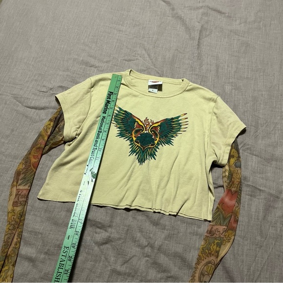 Harley-Davidson Motorcycles Cream Graphic Crop T-Shirt sleeve tattoos size Large - Picture 9 of 9